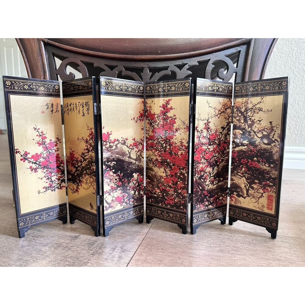 Miniature Chinese Table Top Screen with Plum Blossoms